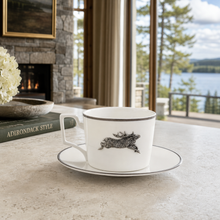 Running Elk Cup and Saucer Bone China Platinum Rim