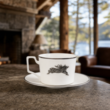 Running Elk Cup and Saucer Bone China Platinum Rim