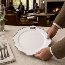 Running Elk Bone China Scallop Charger Platinum Rim