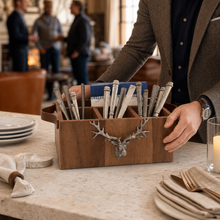 Elk Head Handles Wood Flatware Caddy