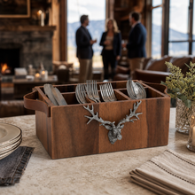 Elk Head Handles Wood Flatware Caddy