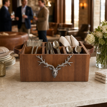 Elk Head Handles Wood Flatware Caddy