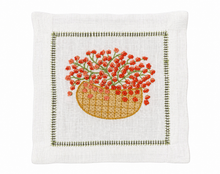 Set of 4 Flower Basket Embroidered Cocktail Napkin