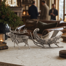 Pewter Reindeer Sleigh Centerpiece