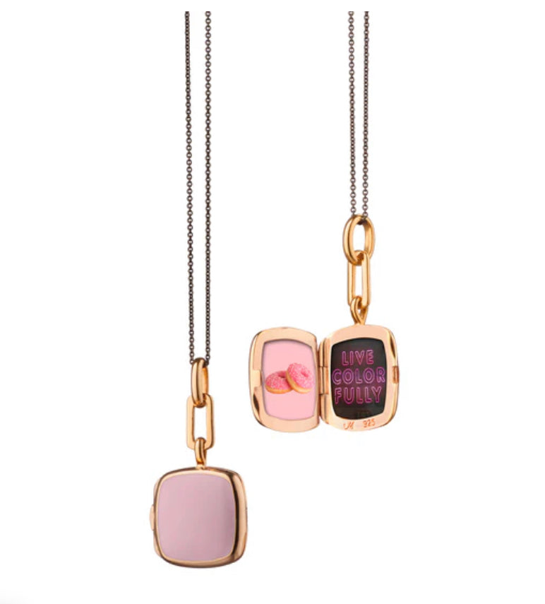 Pink enamel locket w rose gold-VL-2000-pink