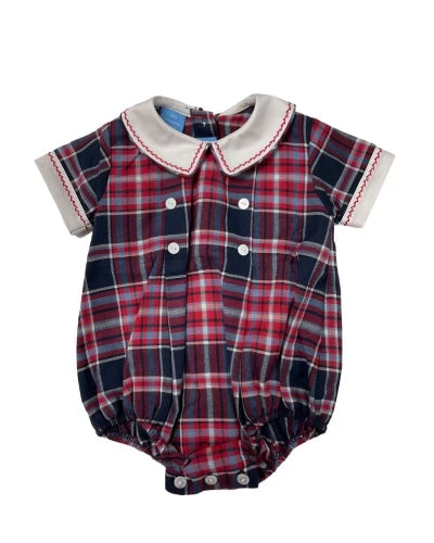 Lucas Boy Bubble Navy/Red Plaid S/S