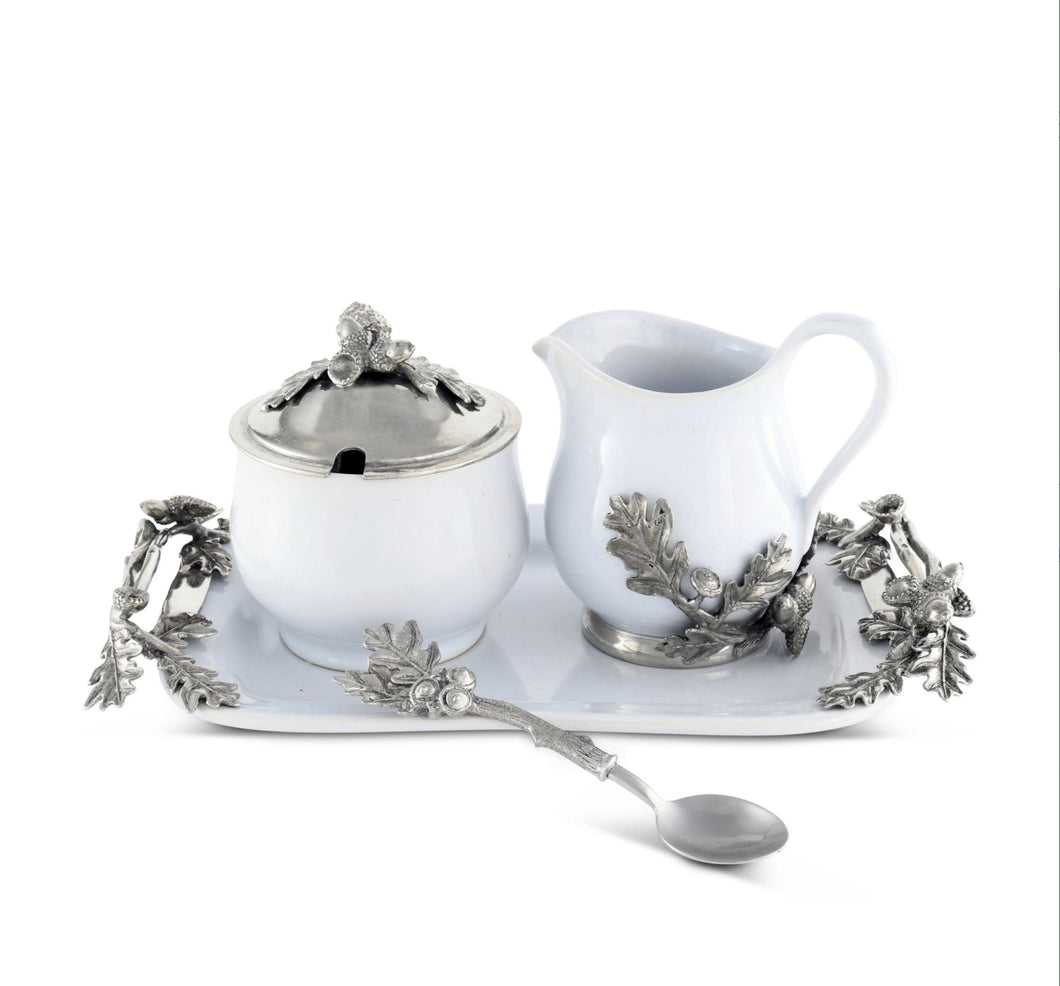 Stoneware Creamer Set - Pewter Acorn & Oak Leaf