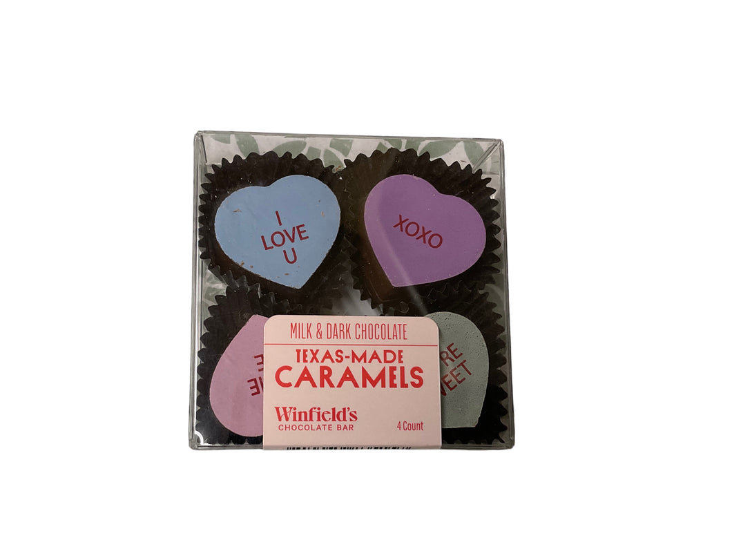 4pc Conversation Heart Caramels Clear Square Box