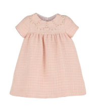 Embroidery Collar Tweed Dress-Pink