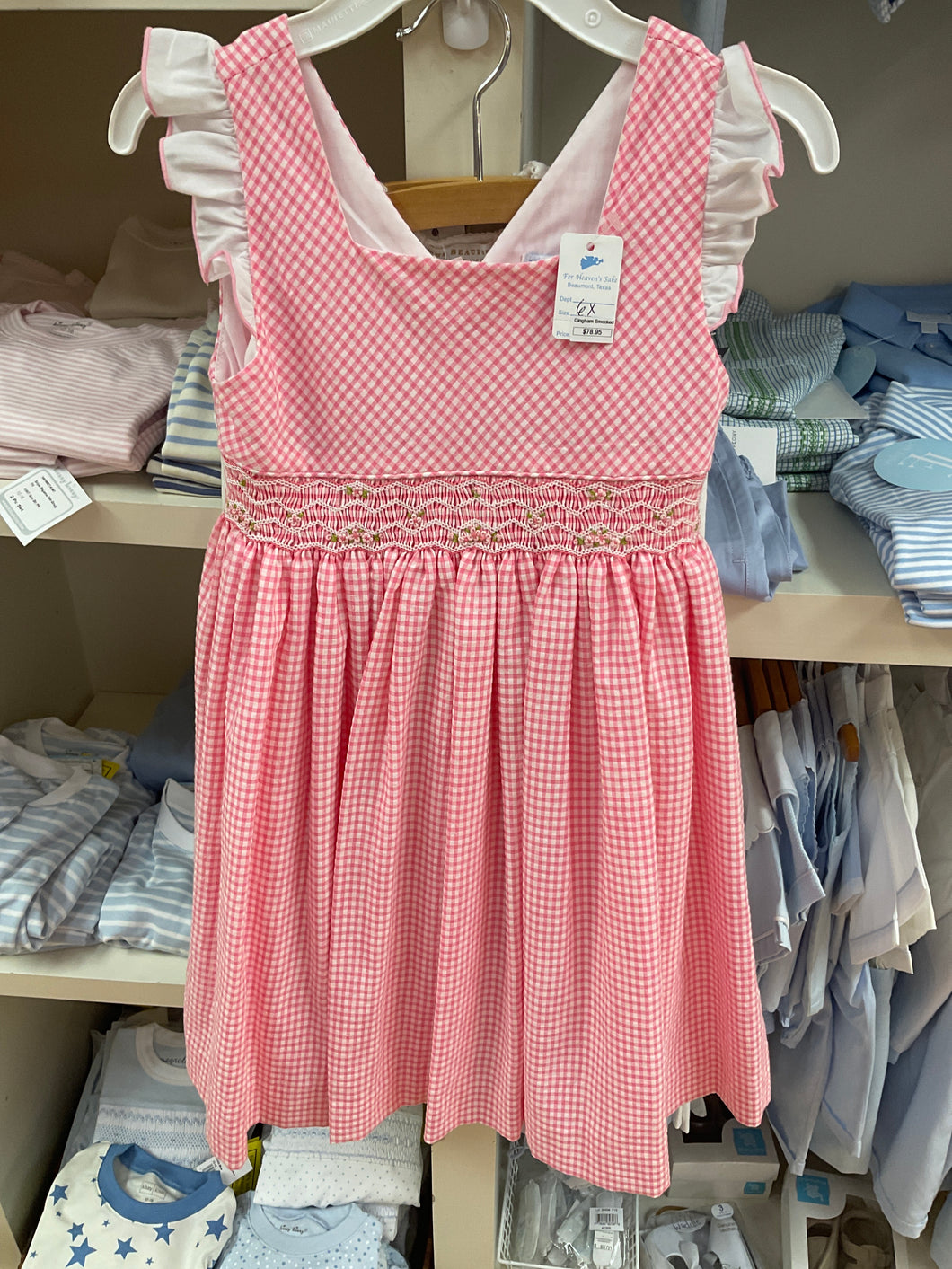 Gingham Smocked Dress Pink-8140 : 6X