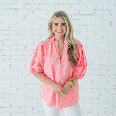 Anna Top Gingham Neon Pink