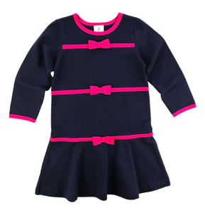 Navy Knit Dress w/Fuchsia Bows-F5002 : 4