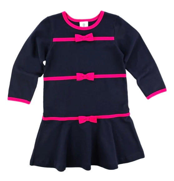Navy Knit Dress w/Fuchsia Bows-F5002 : 4