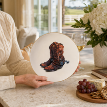 Amarillo Western Boot Pattern Bone China Round Salad Plate
