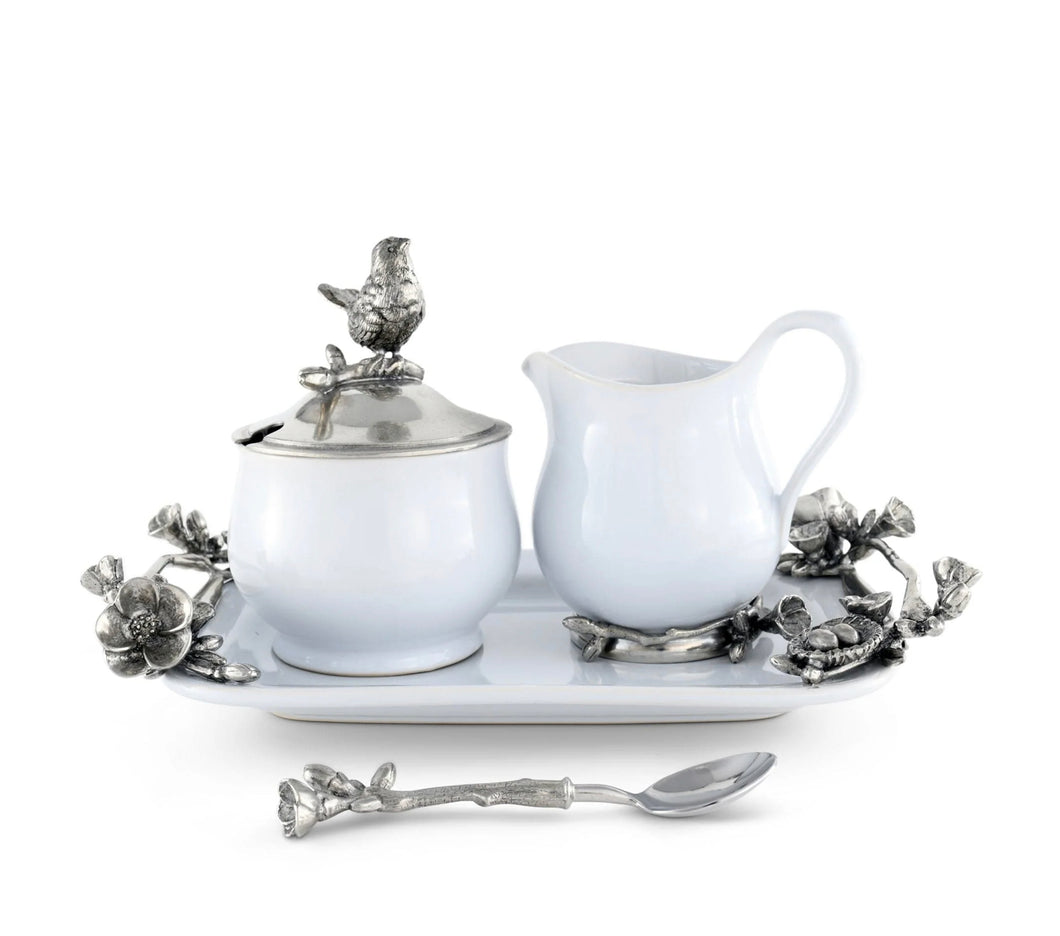 Stoneware Creamer Set - Pewter Song Bird