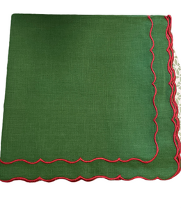 Set of 4 Double Scallop Embroidered Napkin (Emerald/Holiday Red)