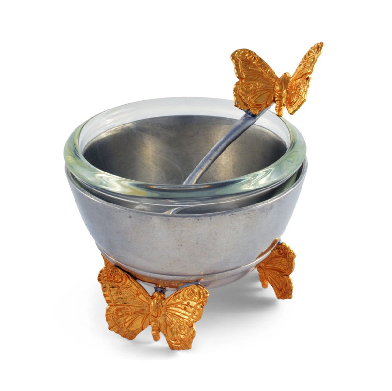 Gold butterfly salt cellar w/spoon
