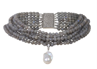 7-Strand Labradorite Beads W/Wild Pearl Drop - 111-07-S