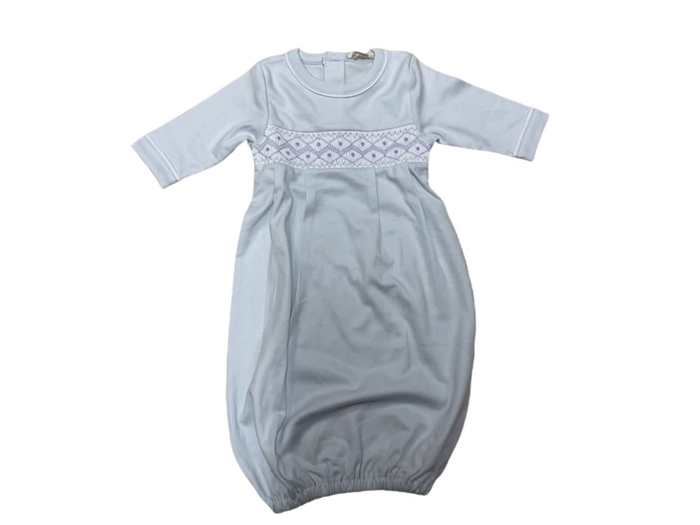 Kissy Kissy Blue W/White Smocked Conv Gown-NB