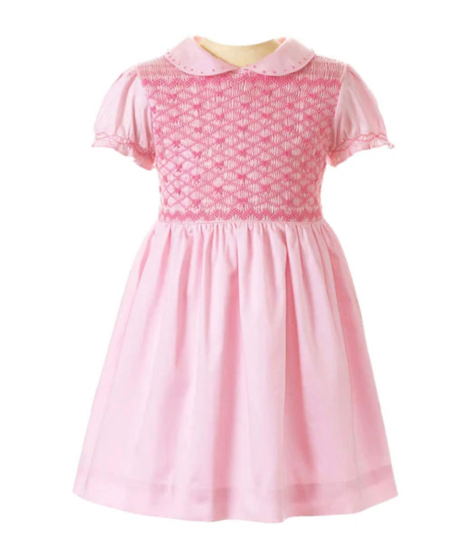 Bow Smocked Dress-RRHCGDR113PK : 3 Y,5Y