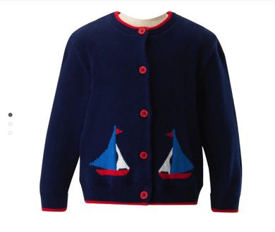 Sailboat Intarsia Cardigan Navy