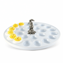 Deviled Egg Tray with Pewter Standing Rabbit