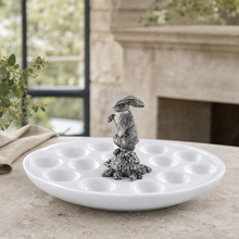 Deviled Egg Tray with Pewter Standing Rabbit