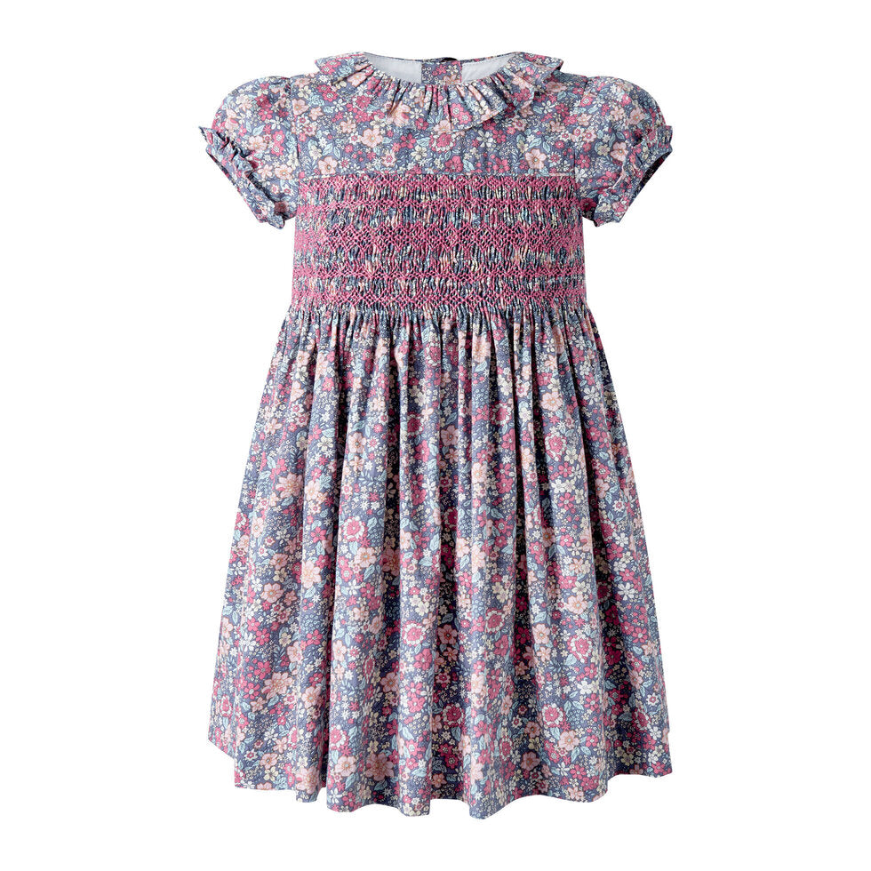 Pink Floral SS Smocked Dress