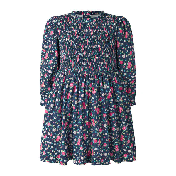 Navy Ditsy Floral Ruched Dress