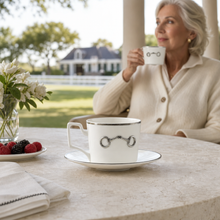 Pewter Bit Bone China Cup and Saucer Platinum Rim