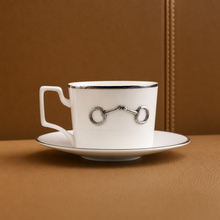 Pewter Bit Bone China Cup and Saucer Platinum Rim