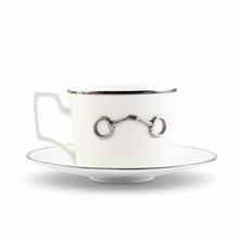 Pewter Bit Bone China Cup and Saucer Platinum Rim