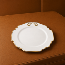 Gold Bit Bone China Scallop Dinner Plate Gold Rim