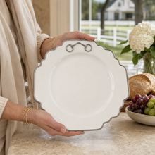 Pewter Bit Bone China Scallop Dinner Plate Platinum Rim