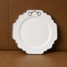 Pewter Bit Bone China Scallop Dinner Plate Platinum Rim