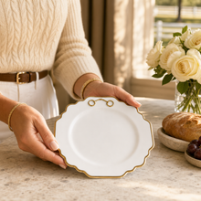 Gold Bit Bone China Scallop Salad Plate Gold Rim