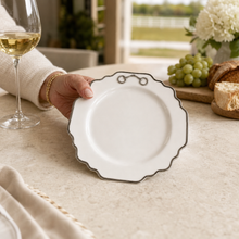 Pewter Bit Bone China Scallop Salad / Dessert Plate Platinum Rim
