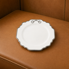 Pewter Bit Bone China Scallop Salad / Dessert Plate Platinum Rim