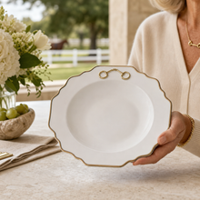Gold Bit Bone China Scallop Soup Plate Gold Rim