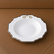 Gold Bit Bone China Scallop Soup Plate Gold Rim