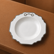 Pewter Bit Bone China Scallop Soup Plate Platinum Rim