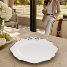 Pewter Bit Bone China Scallop Charger Plate Platinum Rim