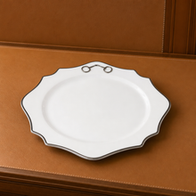 Pewter Bit Bone China Scallop Charger Plate Platinum Rim