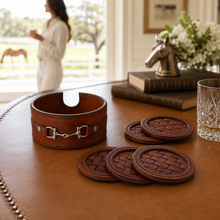 Premium Genuine Leather Coaster Set Bit - Set of 6
