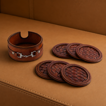 Premium Genuine Leather Coaster Set Bit - Set of 6