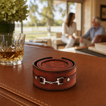Premium Genuine Leather Coaster Set Bit - Set of 6