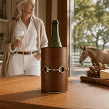 Premium Genuine Leather Bit Wine Bottle Chiller  - Stainless Lined