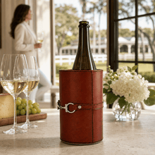 Premium Genuine Leather Bit Wine Bottle Chiller  - Stainless Lined