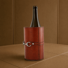 Premium Genuine Leather Bit Wine Bottle Chiller  - Stainless Lined