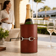 Premium Genuine Leather Bit Wine Bottle Chiller  - Stainless Lined
